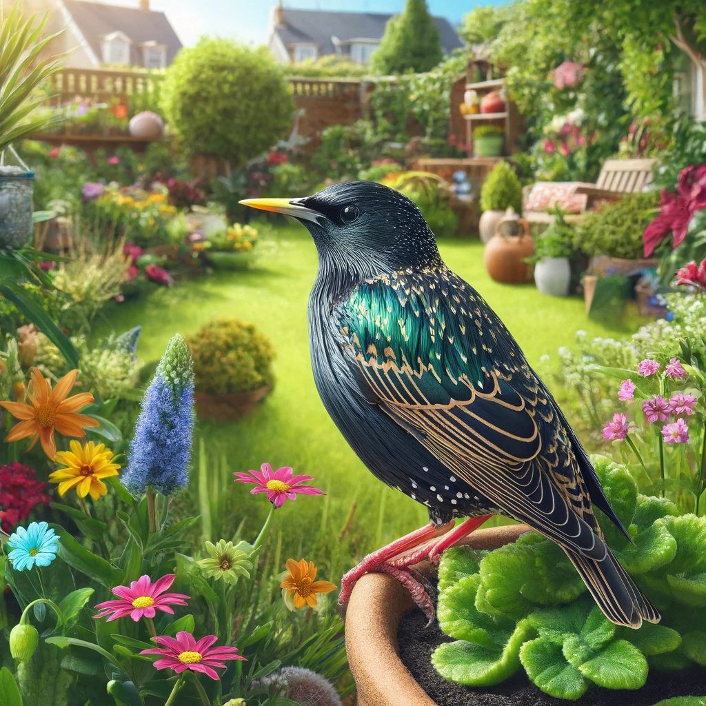 etourneau dans le jardin